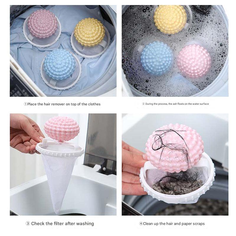 Washing machine ball filtering hair