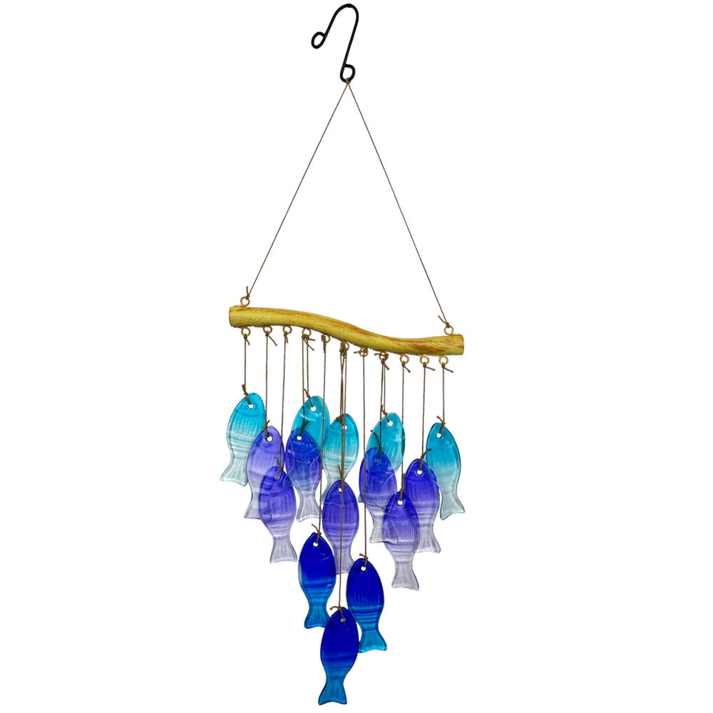 Vibrant glass fish and leaf chime