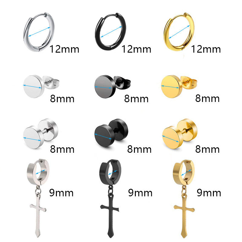Stylish black stainless steel earring set for men