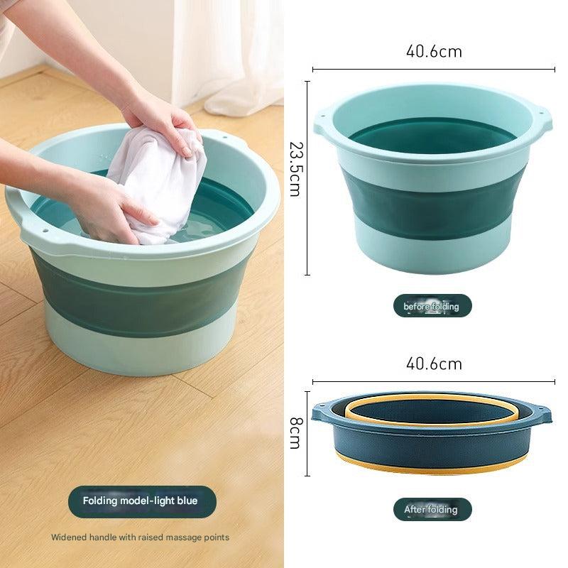 Foot soaking bucket demonstrating use