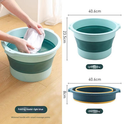 Foot soaking bucket demonstrating use