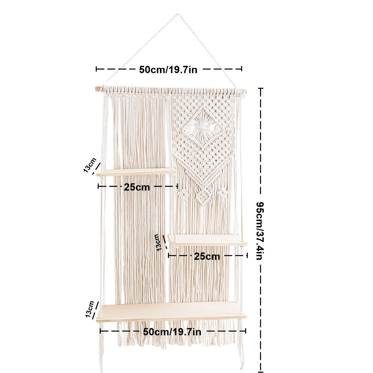 Cotton rope wall shelf with decorative plants