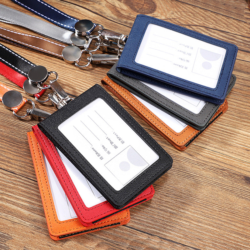 Close-up of ID badge holder with two card slots