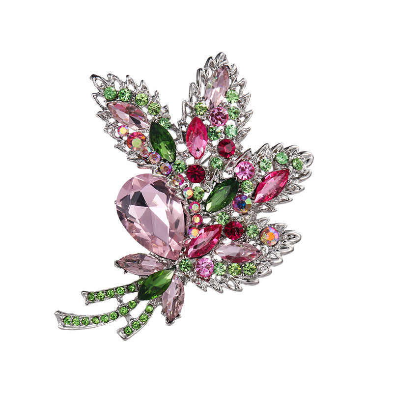 elegant floral crystal brooch