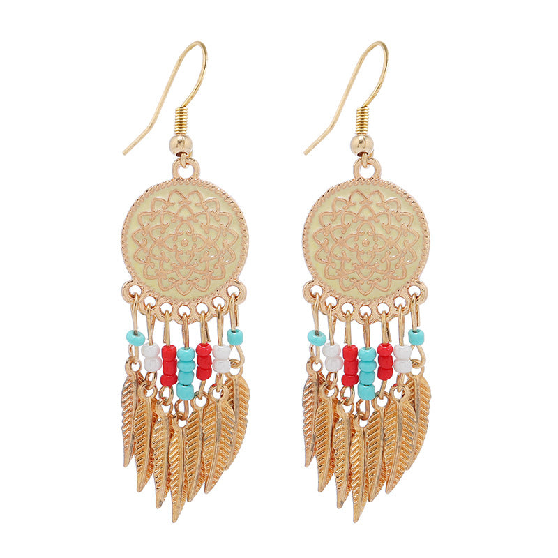 Bohemian dreamcatcher tassel earrings gold