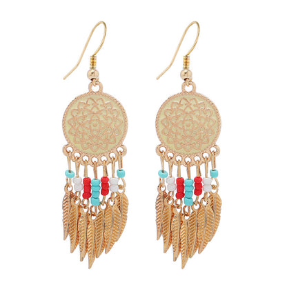 Bohemian dreamcatcher tassel earrings gold