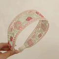 Embroidered Pink Floral Headband