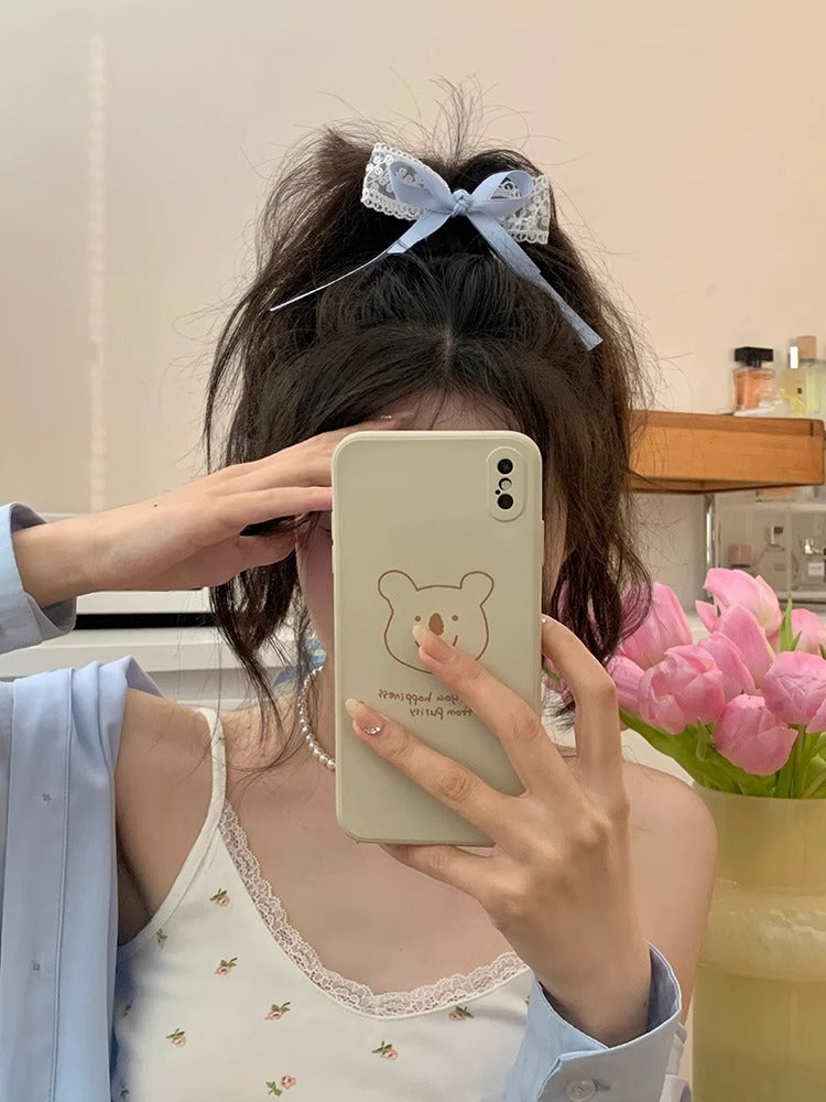 Lace bow hair clip pink