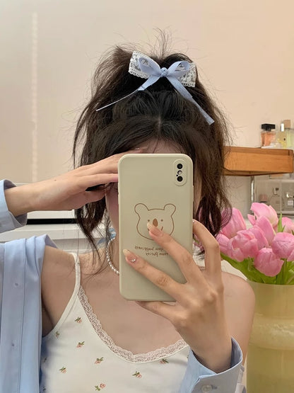 Lace bow hair clip pink