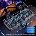 Wired Black - [Ice Blue Light Blue Switch] No Knob + Wired Mouse + Headphones