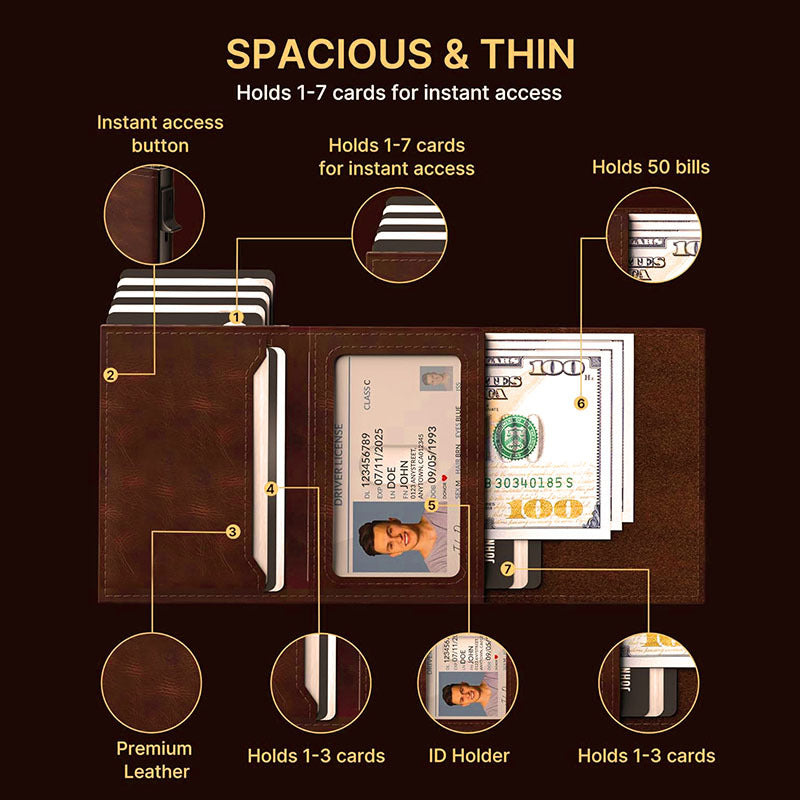 Men's wallet with card pop-up feature