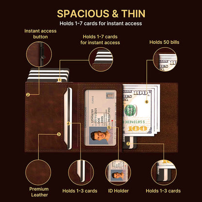 Men's wallet with card pop-up feature