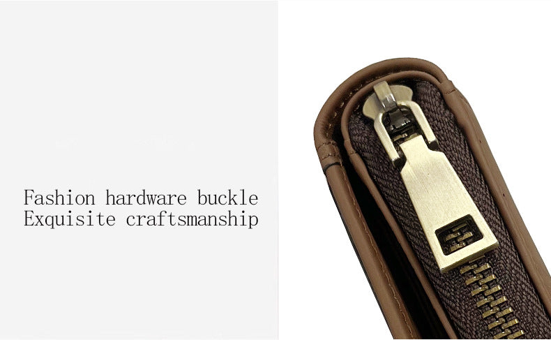 Zipper closure men’s wallet features detailed stitching