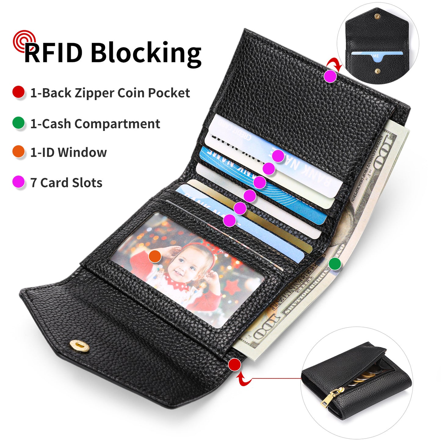 Compact women's wallet with cards