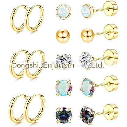 Stainless Steel Geometric Earrings Set Image 1