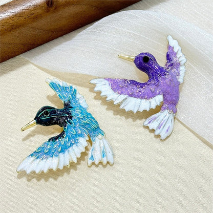 Blue wing bird enamel brooch women