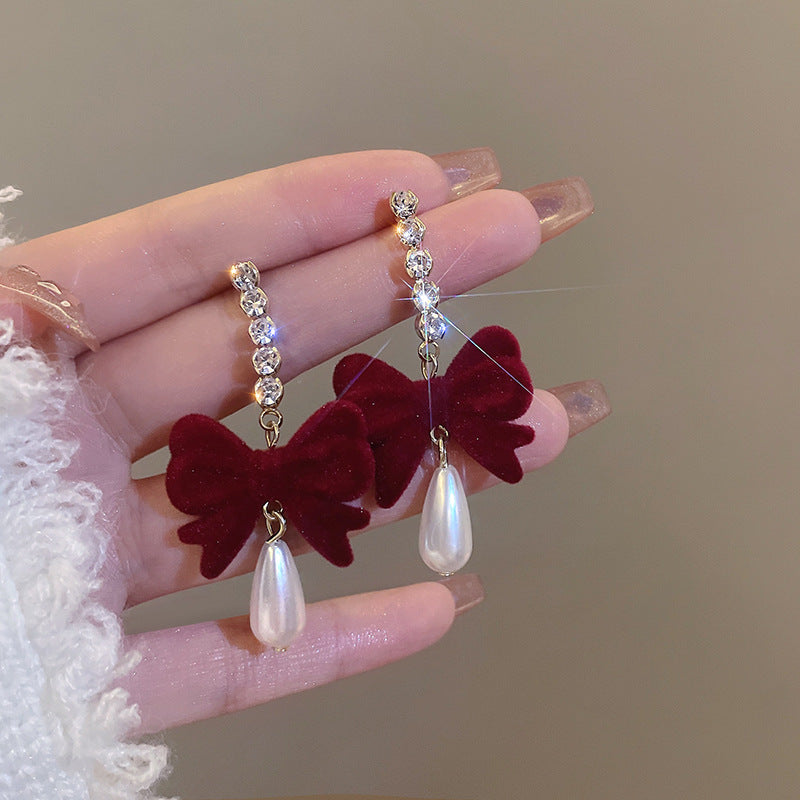 Burgundy bow earrings stylish