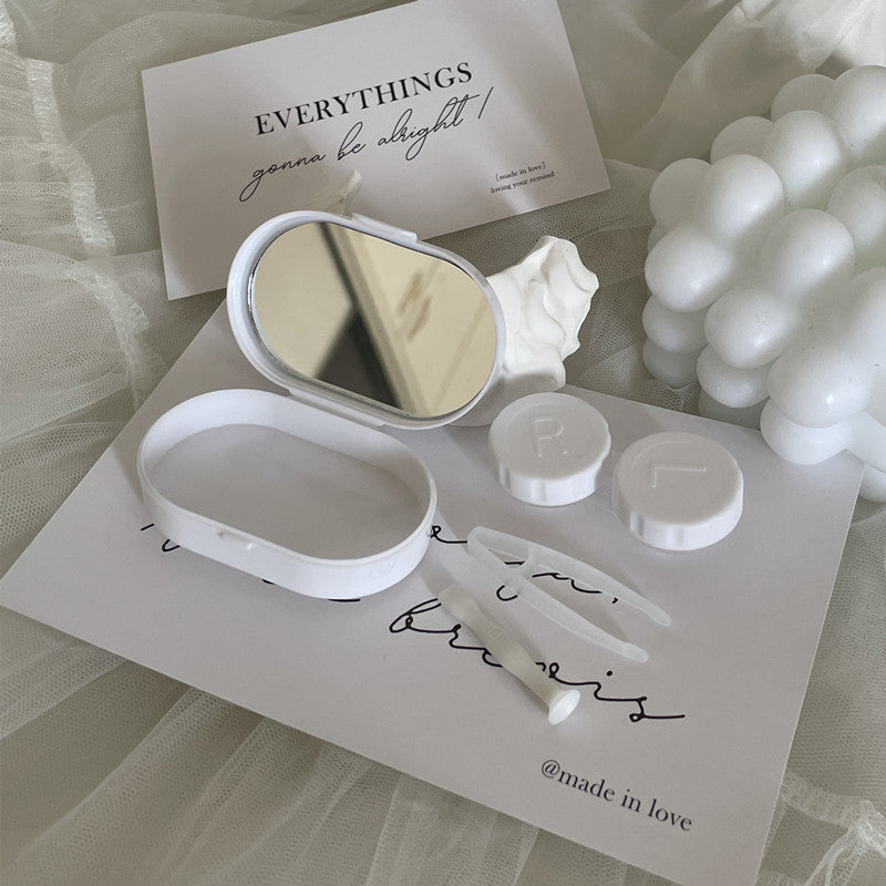 Stylish contact lens case with mirror - cream color