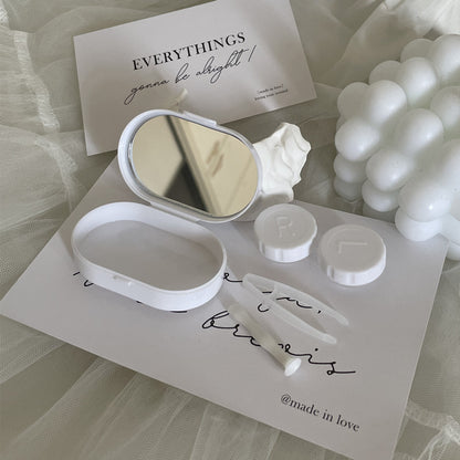 Stylish contact lens case with mirror - cream color
