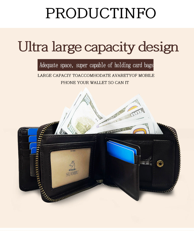 Close-up of dark coffee leather wallet features