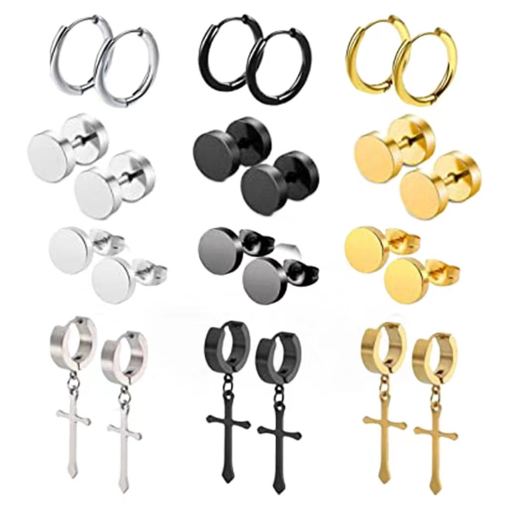 Geometric design stainless steel earrings for men