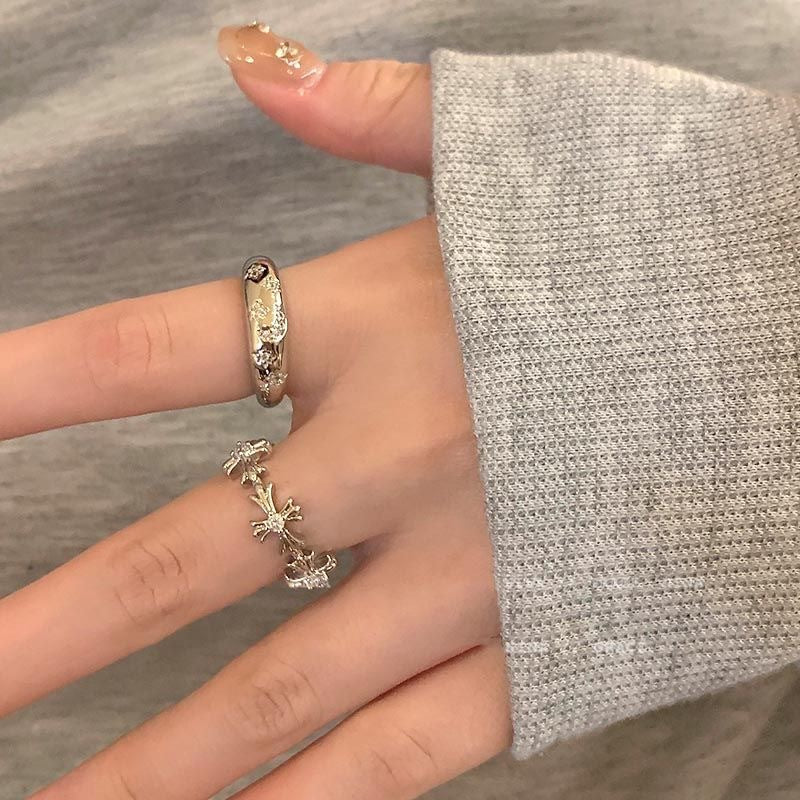 Gothic style Silver Zircon Cross Ring on display