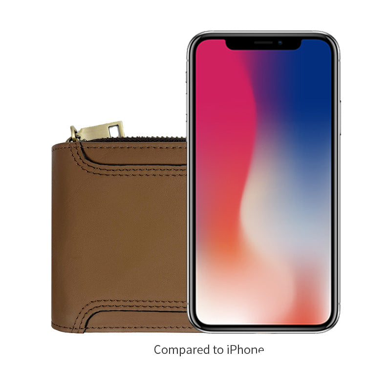 Zipper closure men’s wallet features detailed stitching