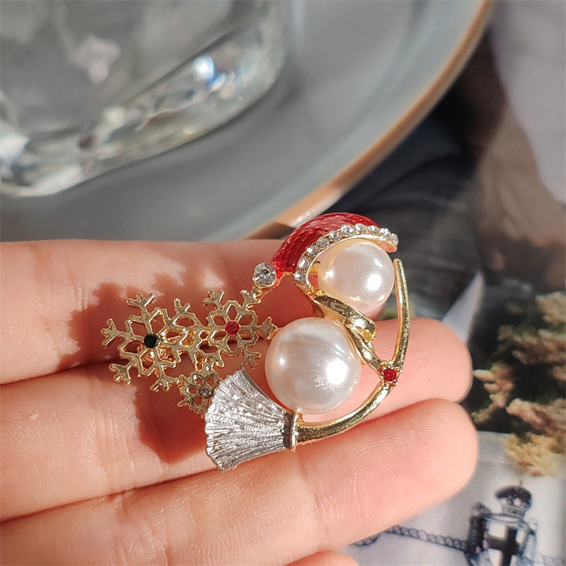 Snowman Brooch Styled on a Jacket