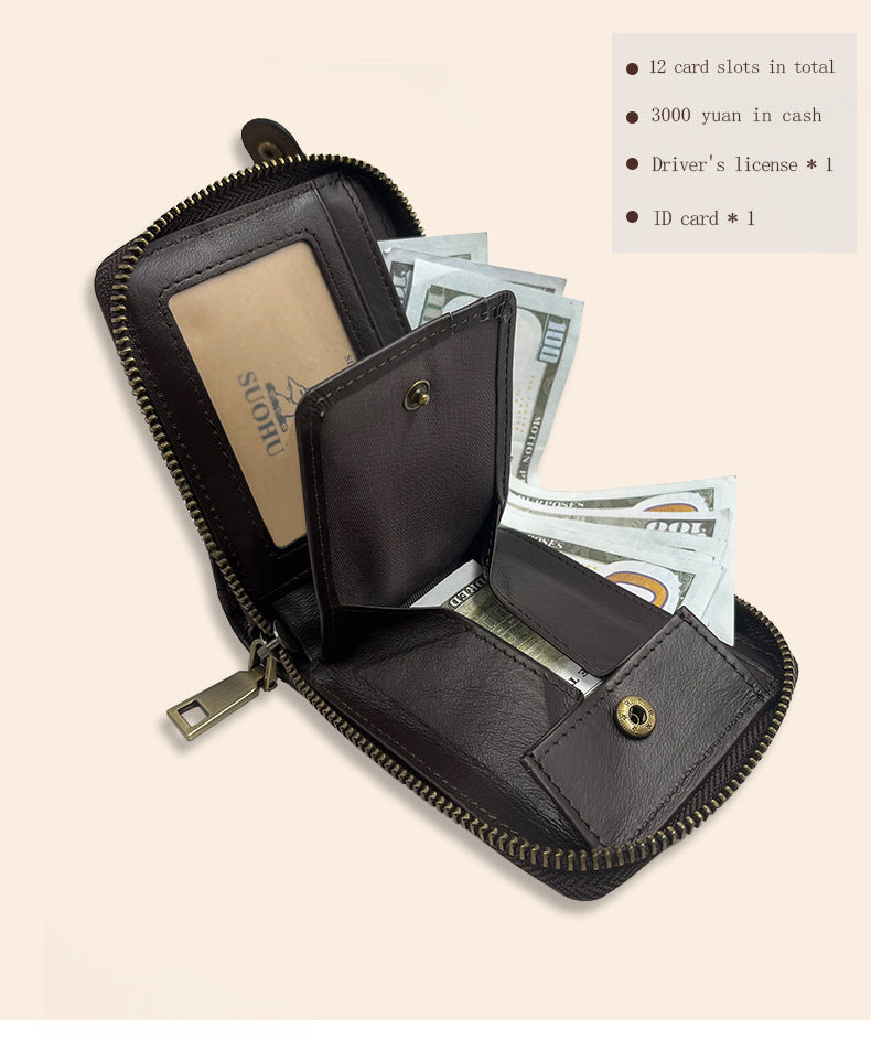 Brown leather men's wallet showcasing card display
