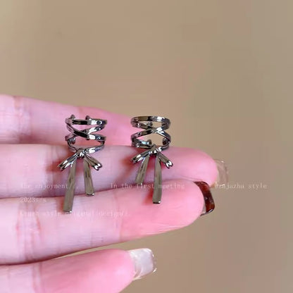 Gunmetal ribbon bow ear cuff for women