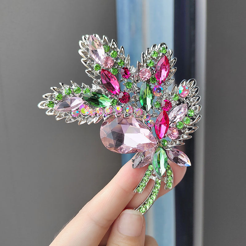 blue crystal flower brooch