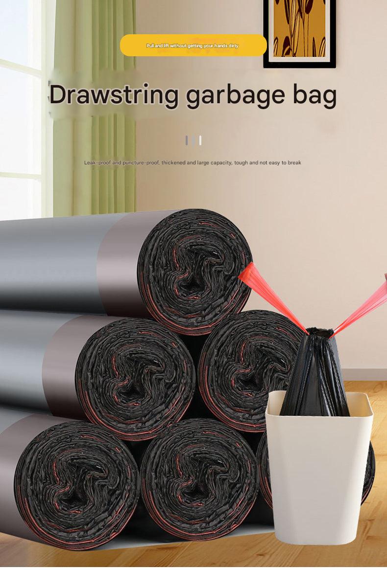 Black drawstring trash bag