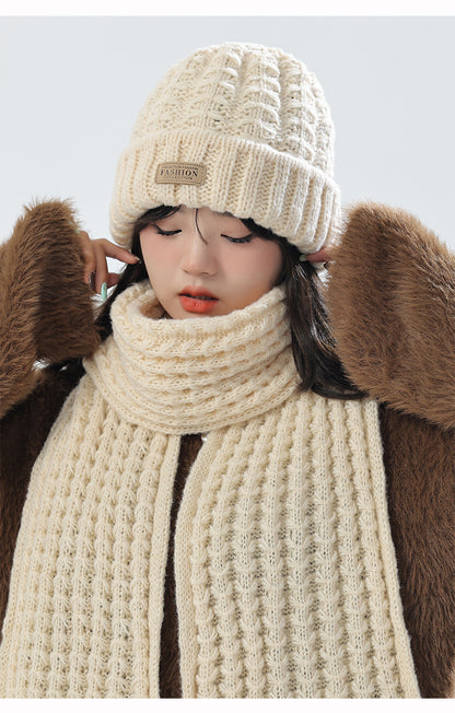 Chic brown knit hat and scarf for winter